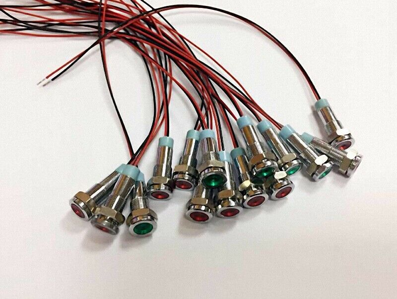 10 Pcs  DC LED Indicator Pilot Signal Light Lamp Red Green Blue Yellow White 12V