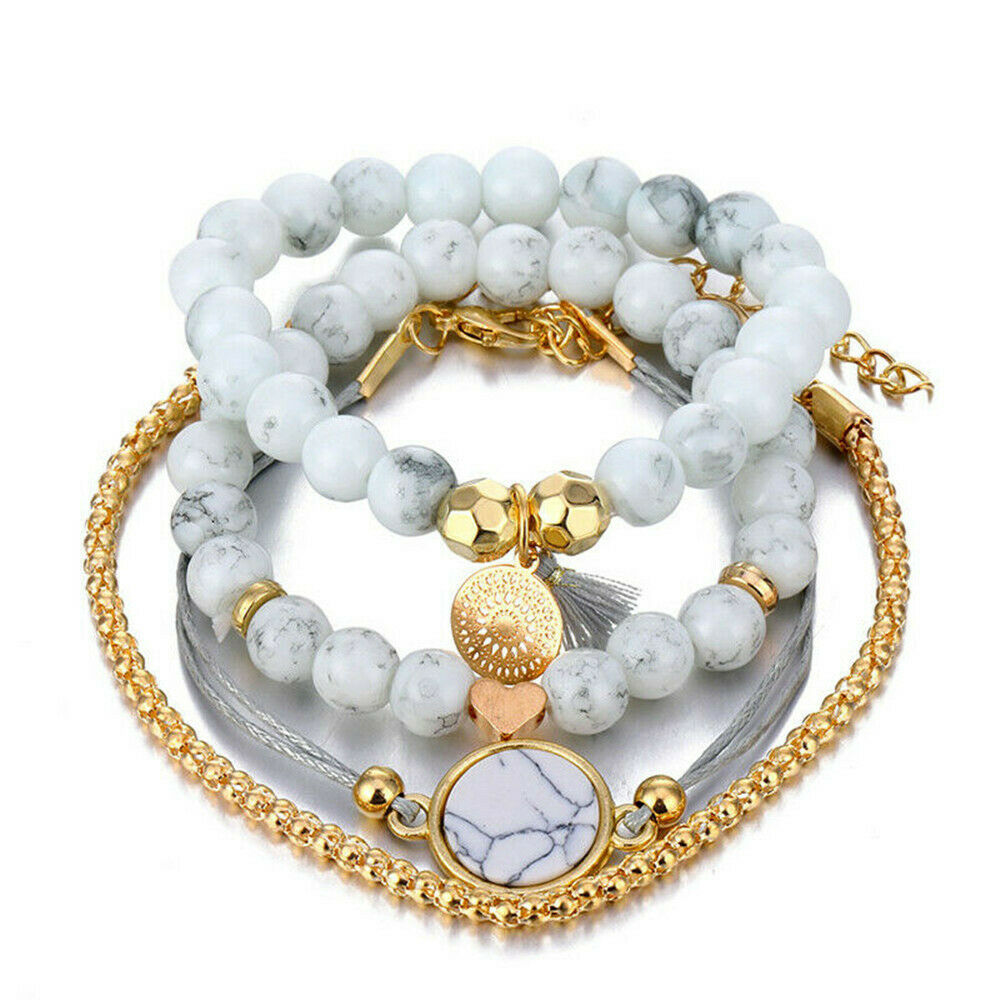4PCS Trendy Marble Beads Tassel Handmade Bohemian Charm Bracelet Jewelry Fashion
