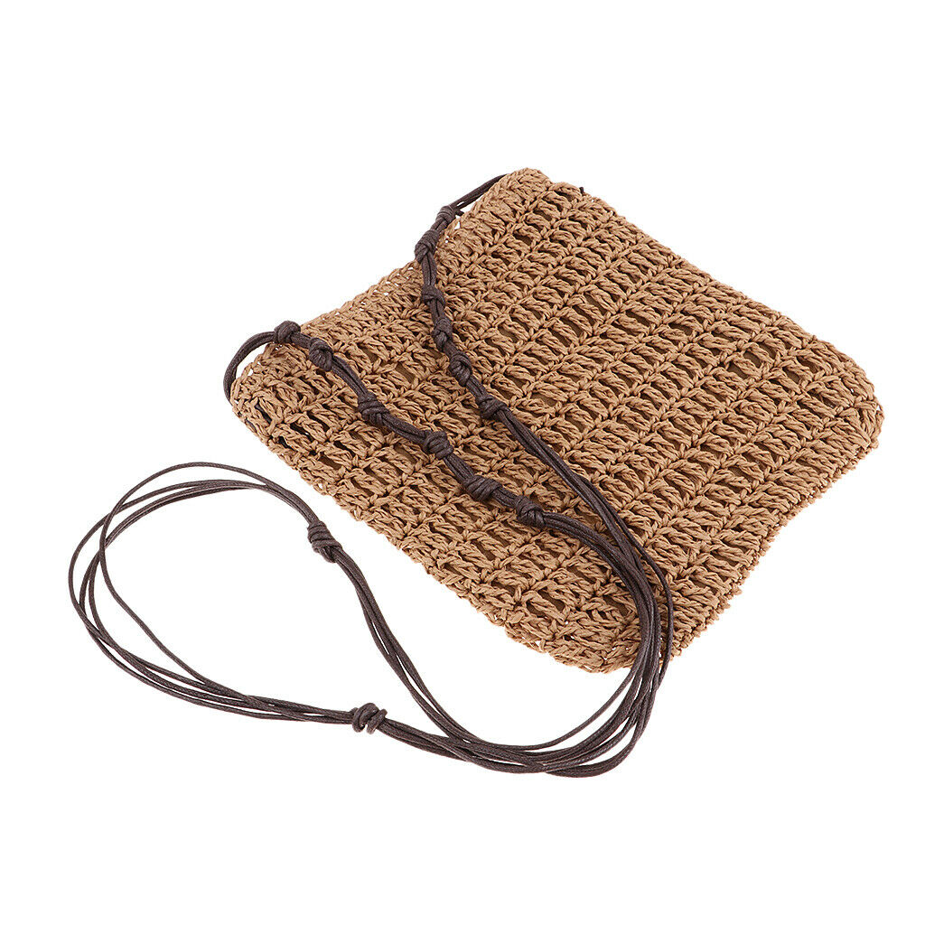Summer Retro Straw Hand-Woven Satchel Messenger Beach Cross-body Bags Brown