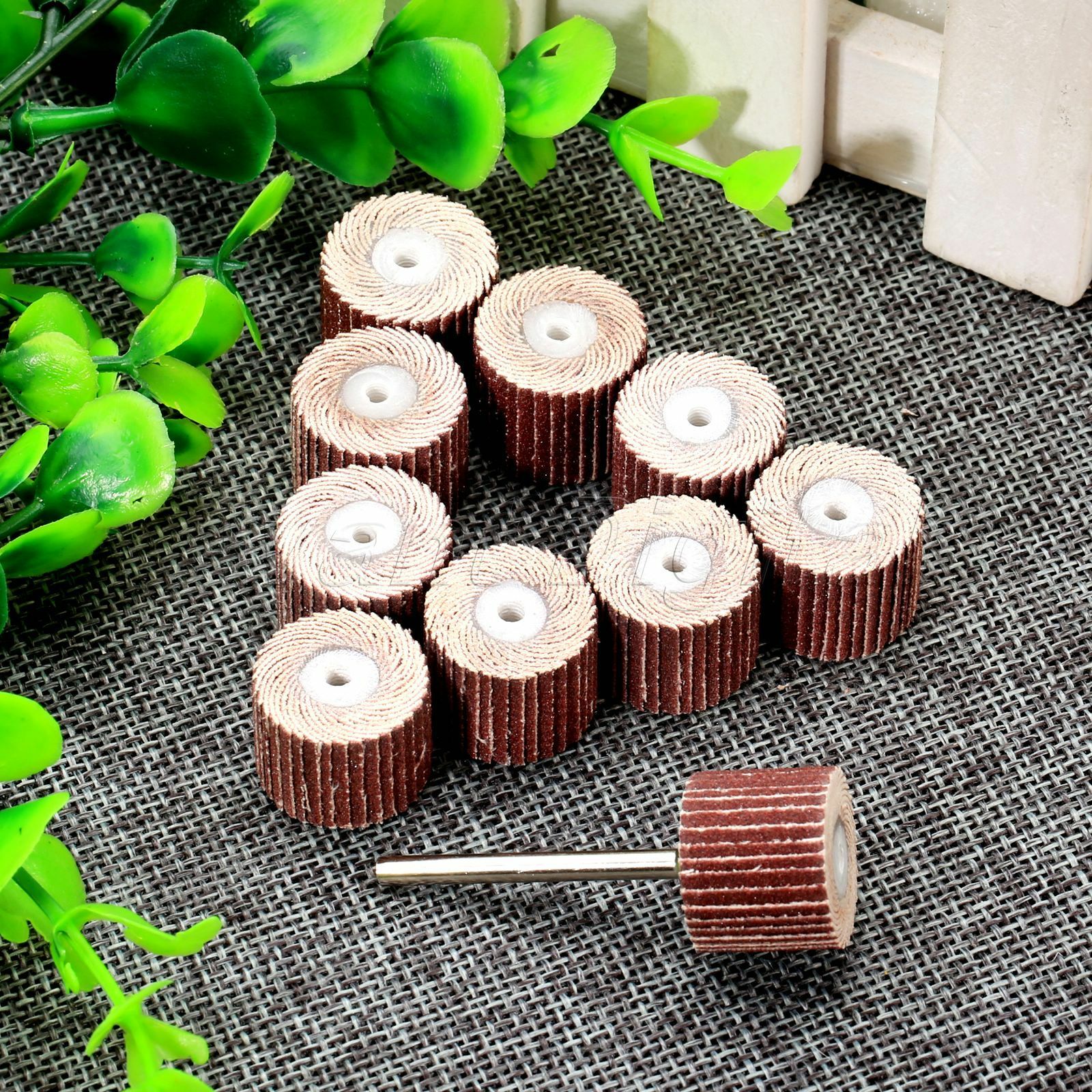 10Pc 240 Grit Buffing Sandpaper Flap Head Wheel with 1PC 3mm Mandrel Rotary Tool