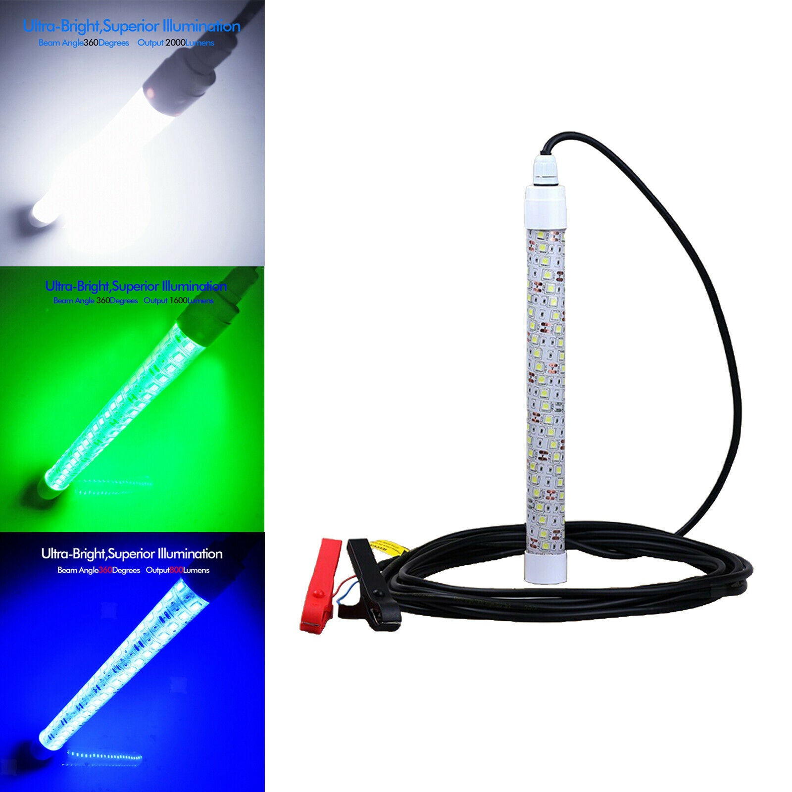 12V LED Submersible Fishing Light Green Multifunction Shockproof Raft Clip