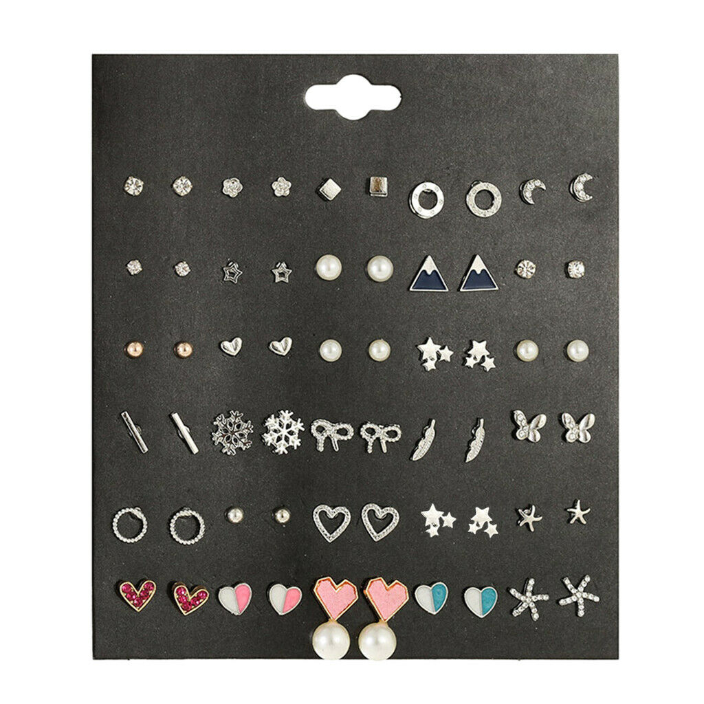 Set of 30 Female Casual Crystal Butterfly Moon Mixed Ear Studs Earrings Set