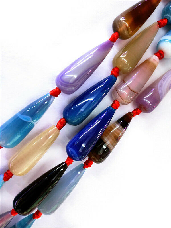 1 Strand 30x10mm Colorful Stripes Onyx Agate Teardrop Spacer Beads 15.5" HH8534
