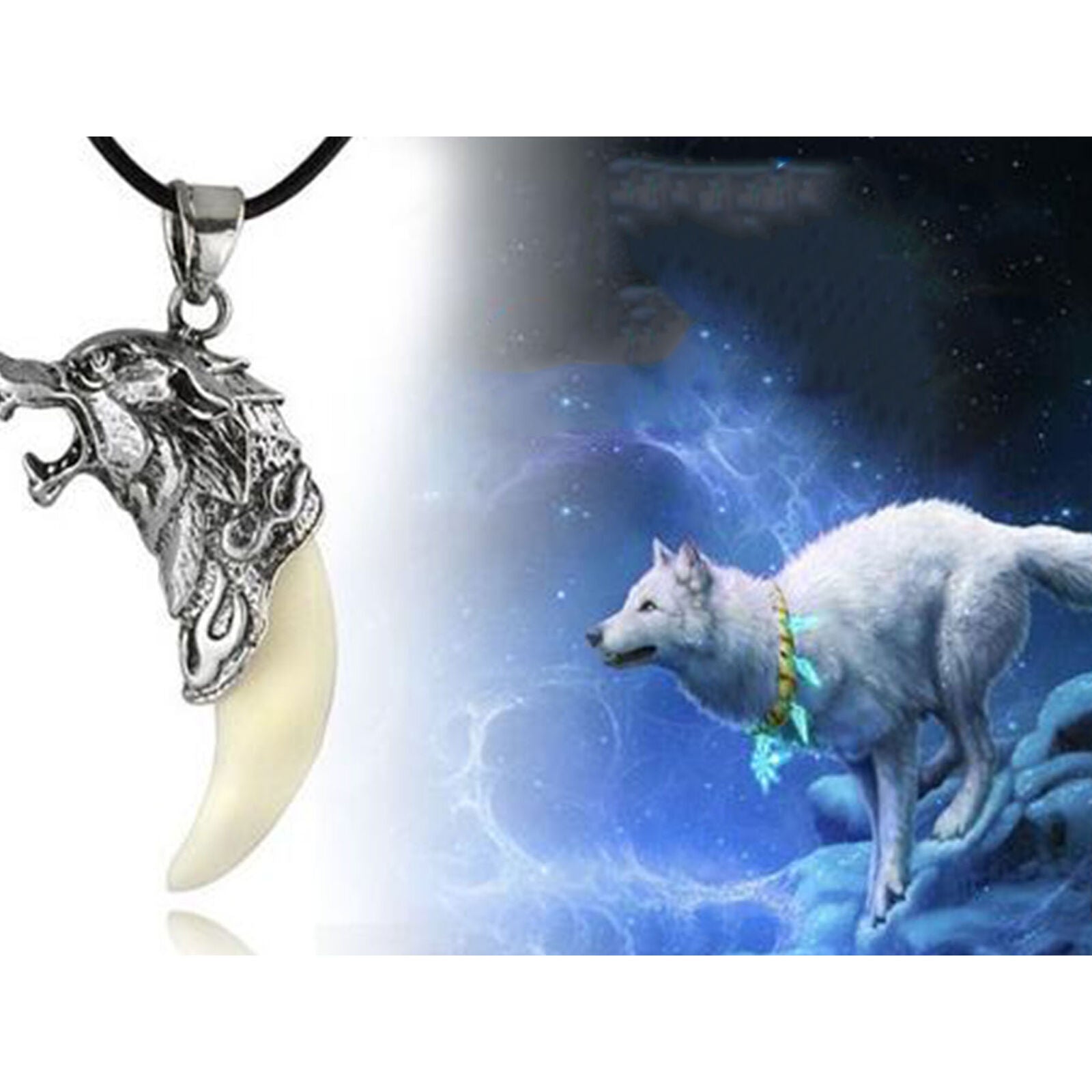 Gothic Necklace Tooth Wolf Dragon Head Animal Pendant Men Jewelry