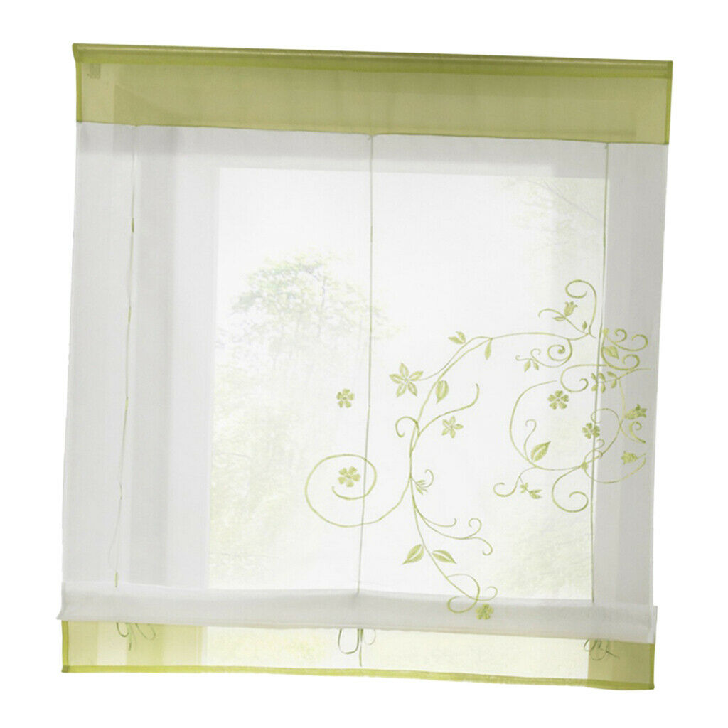 Liftable Roman Curtain Sheer Voile Window Valance Drape #3 Green, 80x120cm