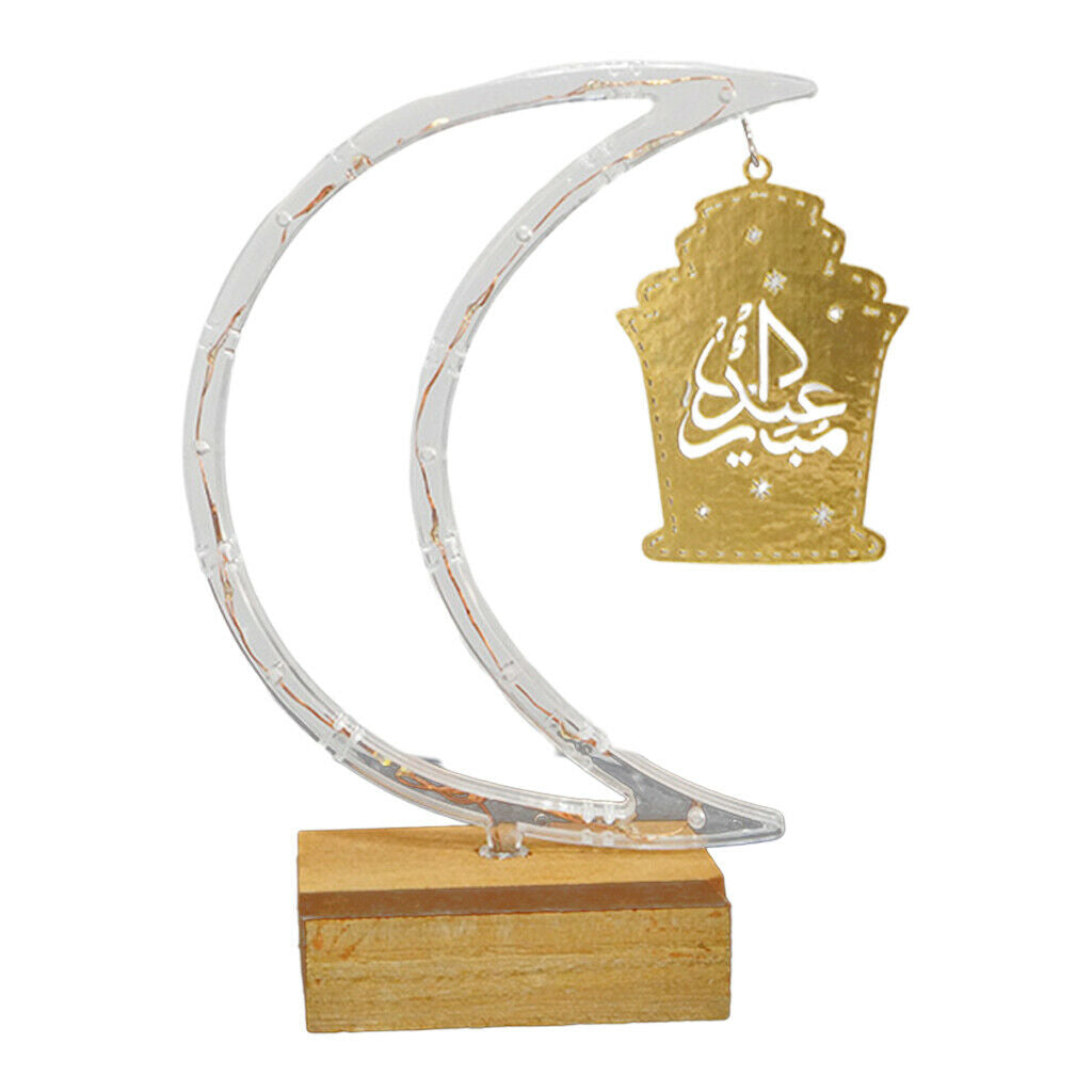 Islam Moon Lights Mubarak Ramadan Eid with Wooden Base 2 AA Battery Operated
