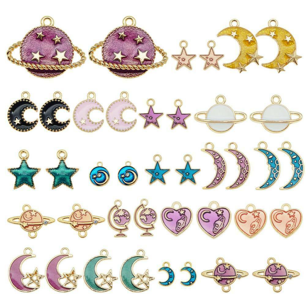 20PC/Pack Enamel Plated Moon Star Planet Pendant Charms for Bracelet Necklace US