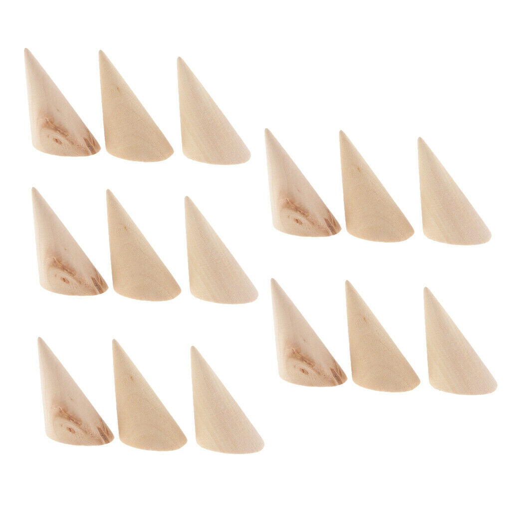 15Pcs Unfinished Wood Jewelry Display Finger Ring Stand Holder DIY Showcase