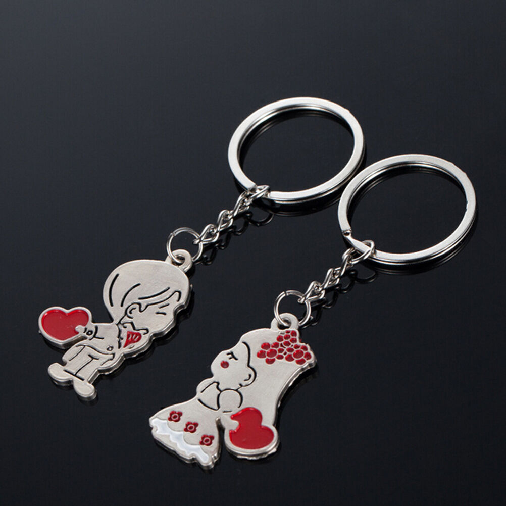 Couple Gift Key Ring Fob Metal Bride Groom Heart Love Keychain 1 Pair LJ J.l8