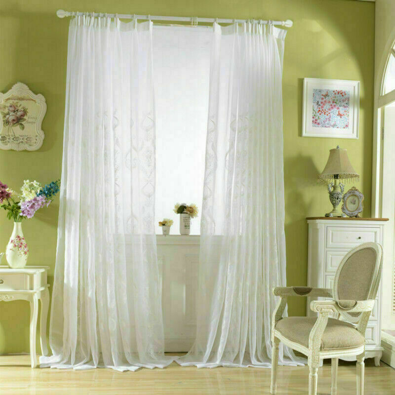 Embroidery Cotton Net Curtains Pelmets Tulle Voile Window Panels Drape Baroque
