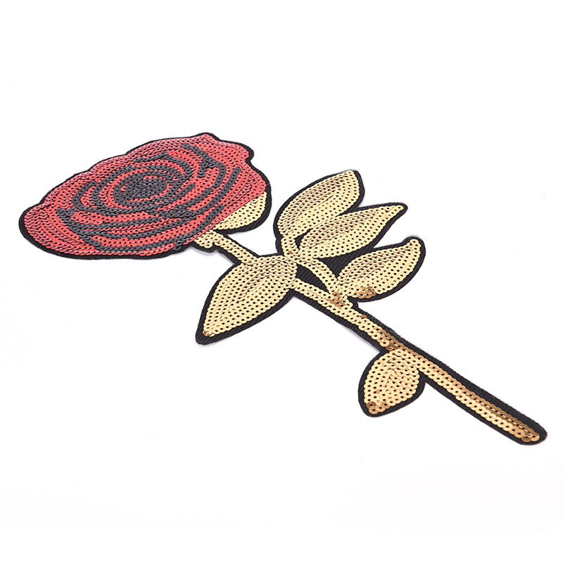 Rose Flowers Sequins Embroidered Iron on Patches for Clothing Appliques .l8