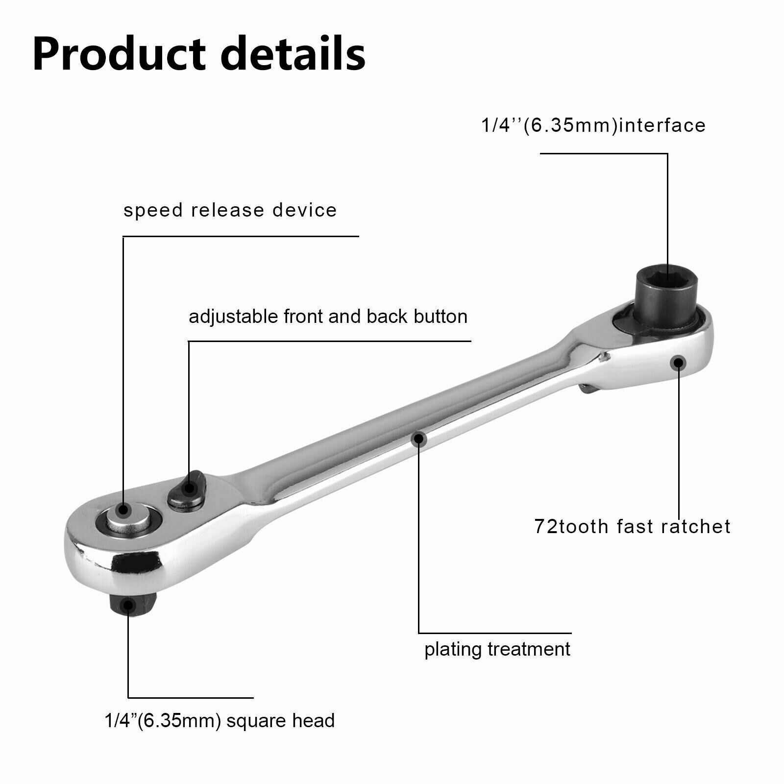 1/4 Inch Mini Ratchet Wrench  Drive Socket Screwdriver Bit Driver 72-teeth Tools