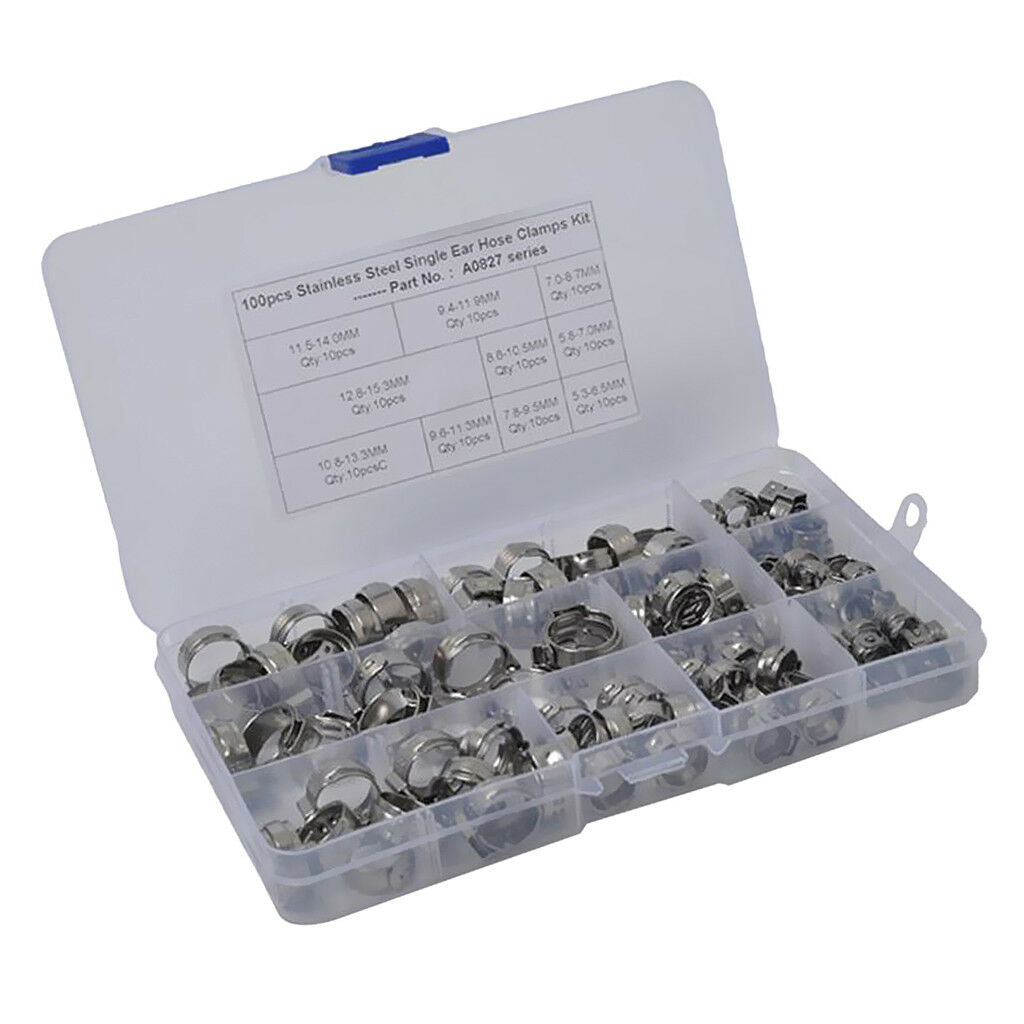 Pack of 100 5.3mm-14mm Single Ear Fuel Air Hose Line Clamps Pipe O Clips