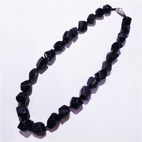 1 Strand Unisex Blue Sand Stone Freeform Beads Handmade DIY Necklace 42cm HH9149