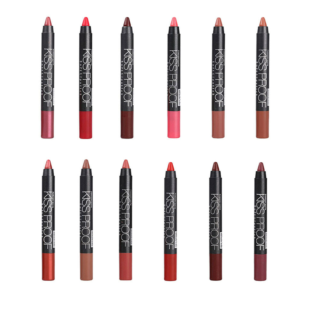 12 Colors Professional Lipstick Waterproof Blush Lip Stick Crayon Makeup Set