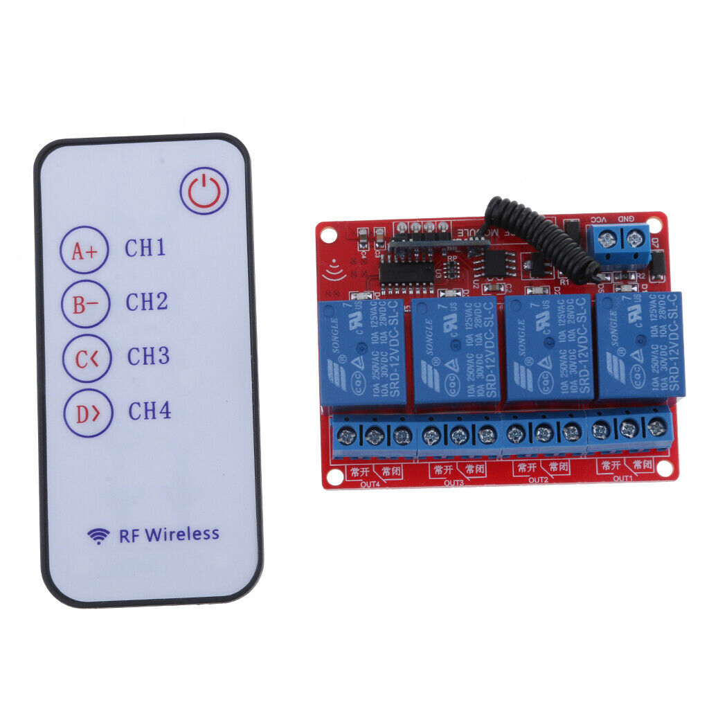 12V Four Channel 433M RF Wireless Relay Self-lock Module With Remote Control