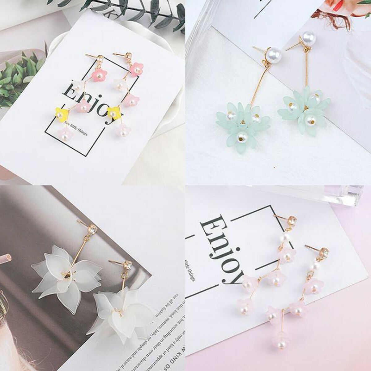 7 Pairs Mix Flower Drop Earrings Material DIY Handmade Jewelry Making Set