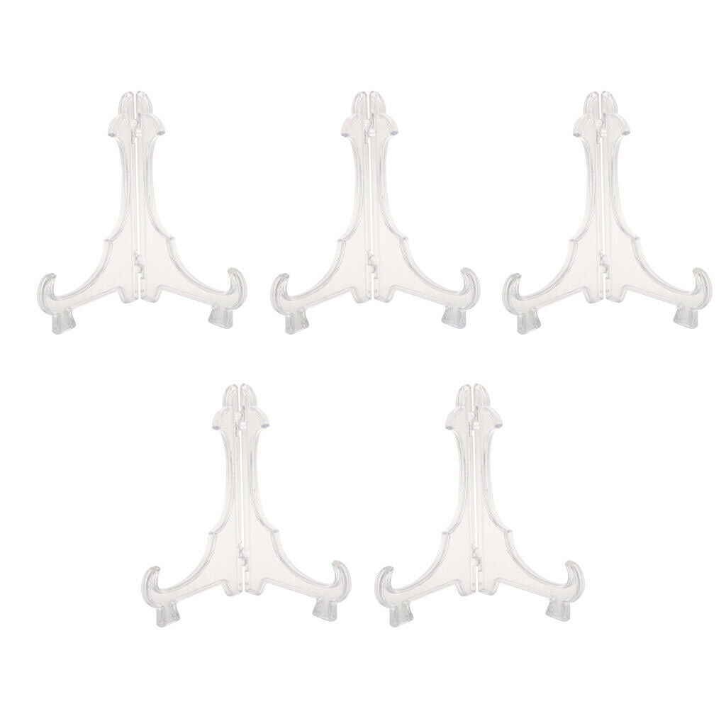 5pcs Plastic Easel Stands Dish Plate Picture Teacake Photo Rack 18cm Clear