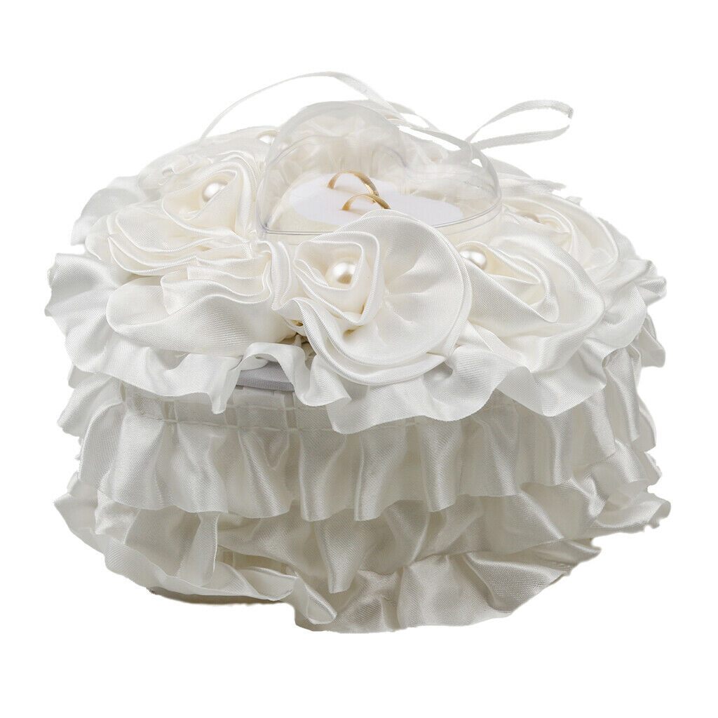 Heart Shape Rose decorated Earring Ring Pendant Jewelry Box Case Holder  White