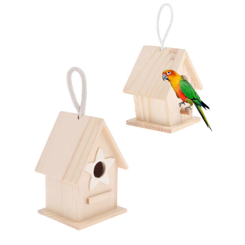 2x Handmade Unfinished Wood Birdhouse DIY Craft Home Parrot Stand Perch Cage