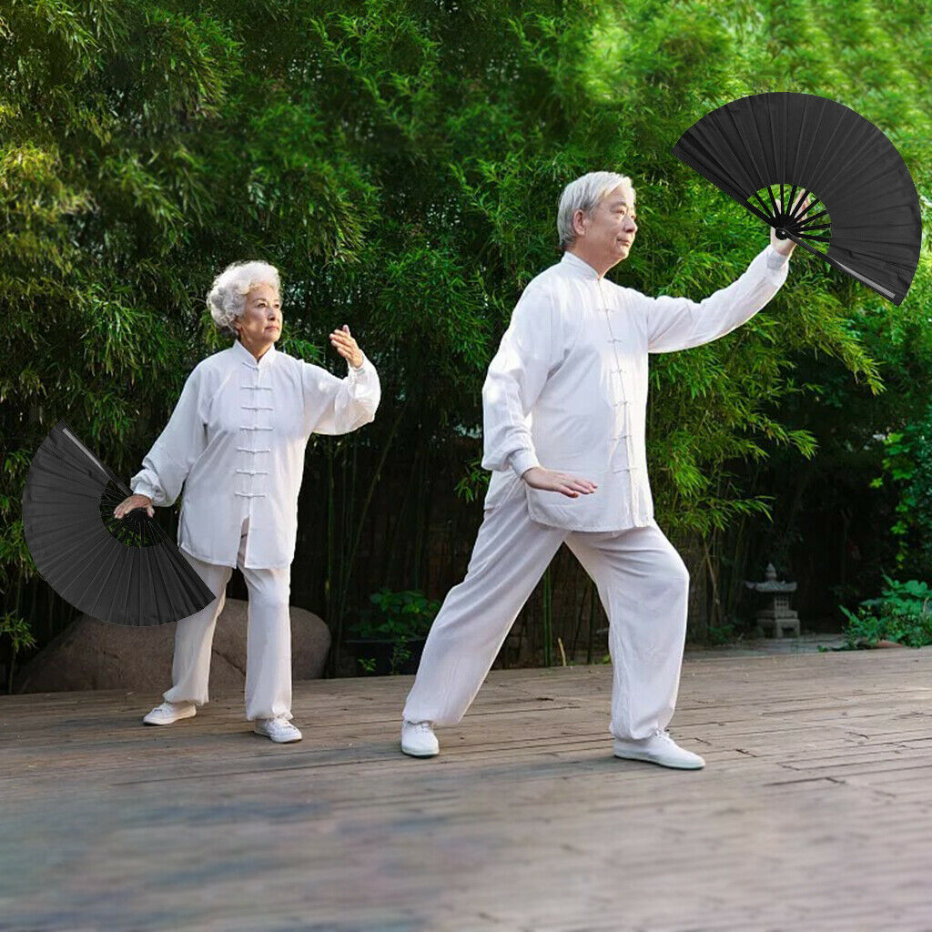 4Pcs Large Folding Fan Kung Fu Black Folding Hand Fan Performance Party