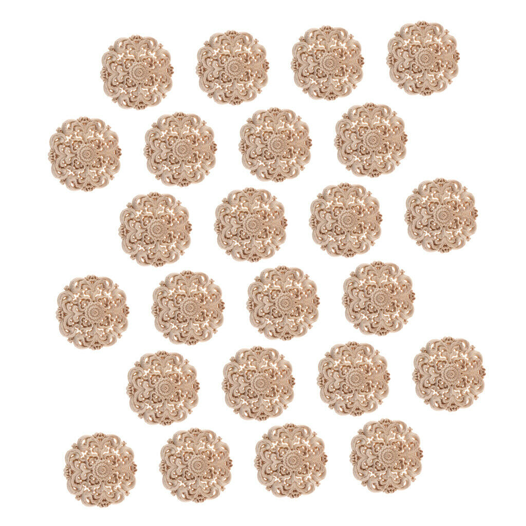24 Pcs European Style Wood Round Carved Appligue For Furniture Decoration