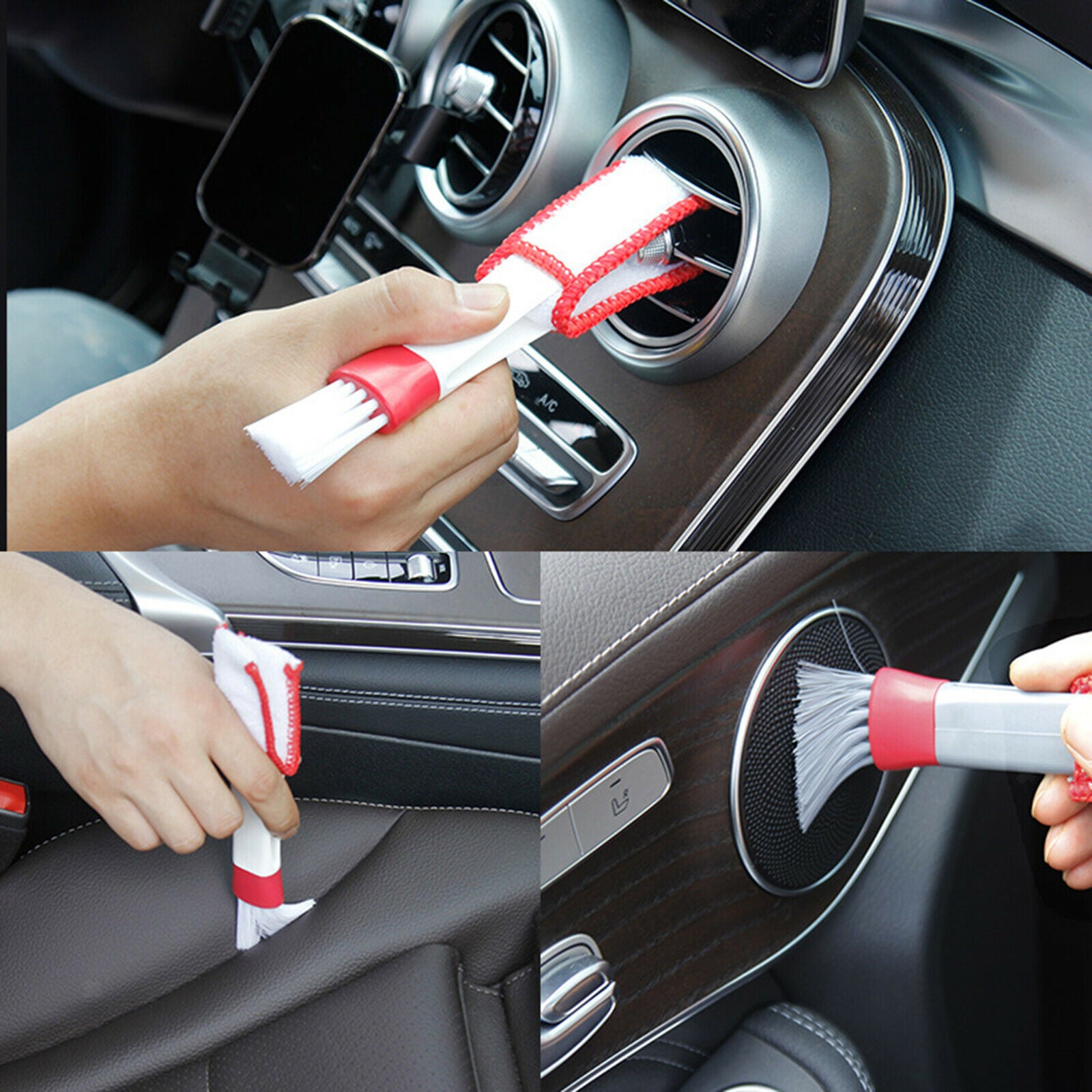 Cleaning Brush Car Air Conditioner Vent Blinds Dust Cleaner Red White