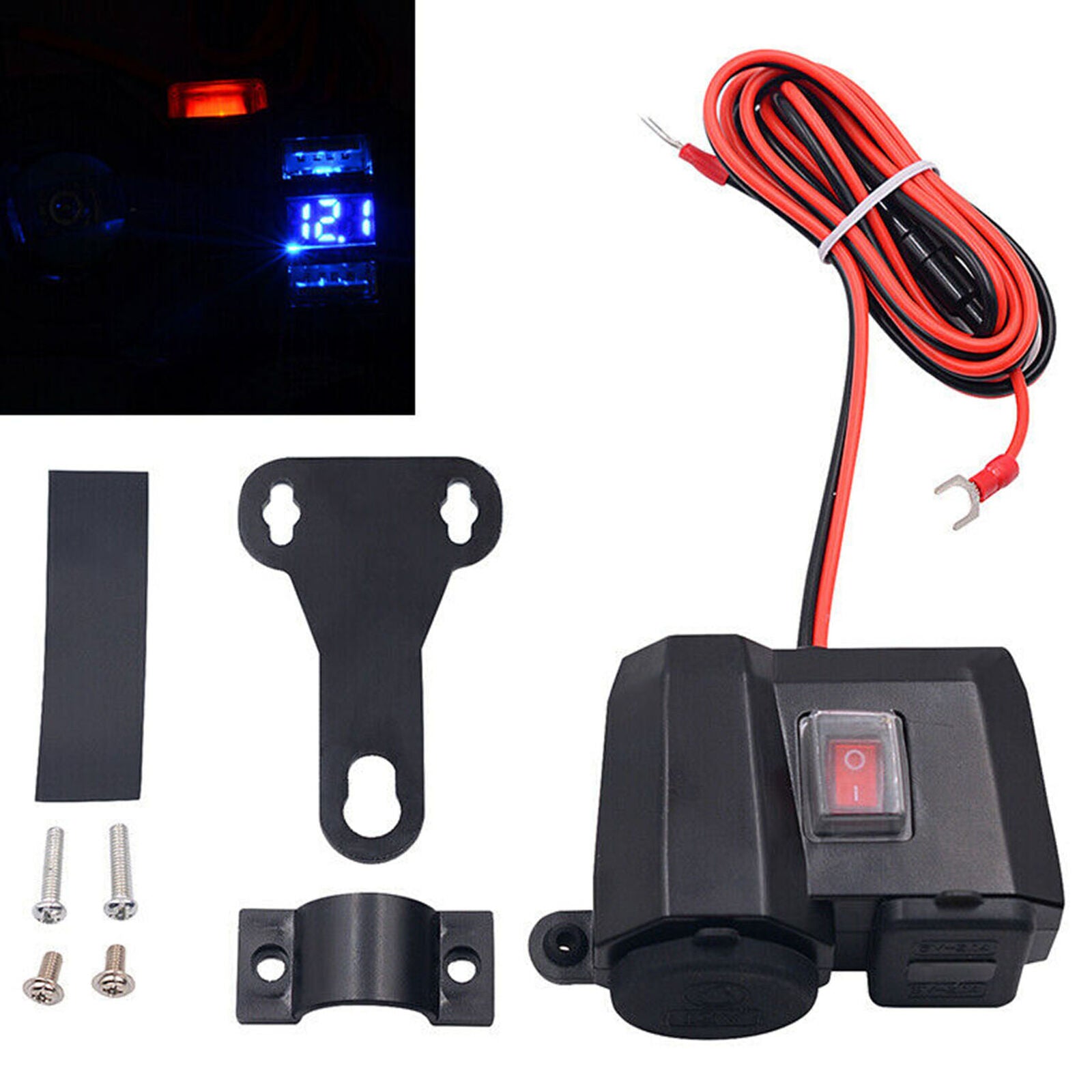 12V Motorcycle Cigarette Lighter Dual USB Power Socket Charger Switch Waterproof