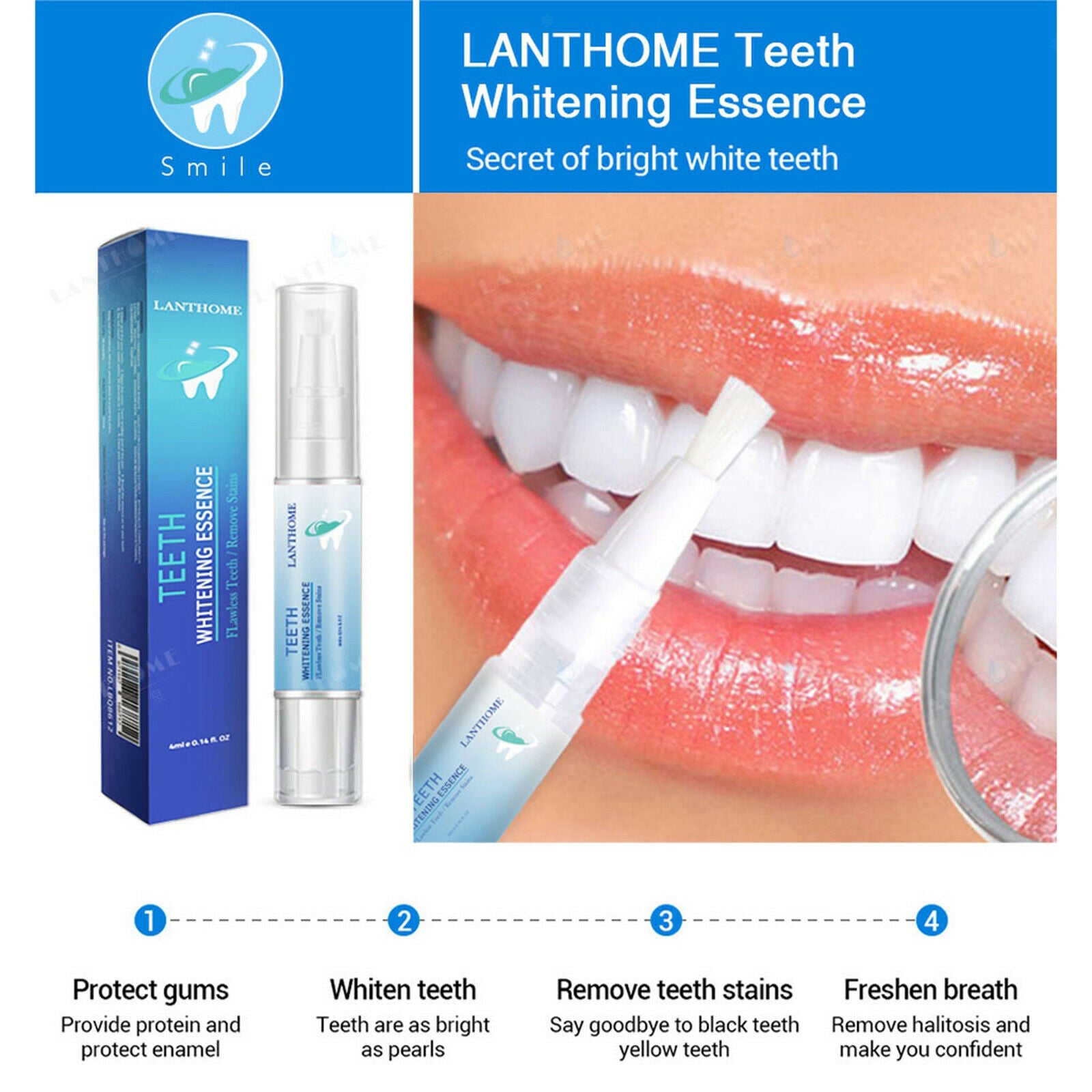 1Pc Oral Care 4ml Teeth Whitening Essence Pen Remove Plaque Easy to Use Safe