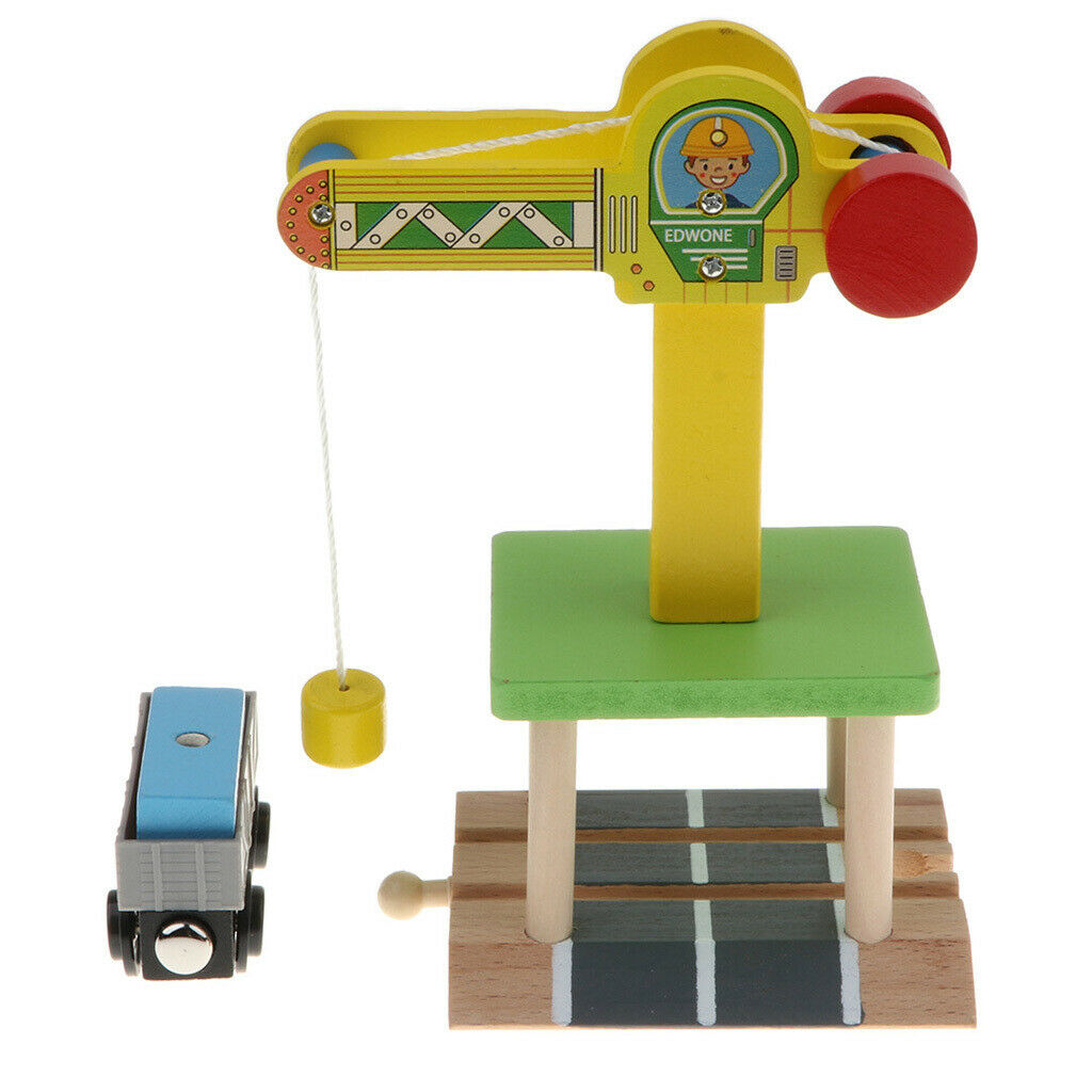 Wooden Trains Railway Set Compatible Accessories - Track Crane & Freight Car