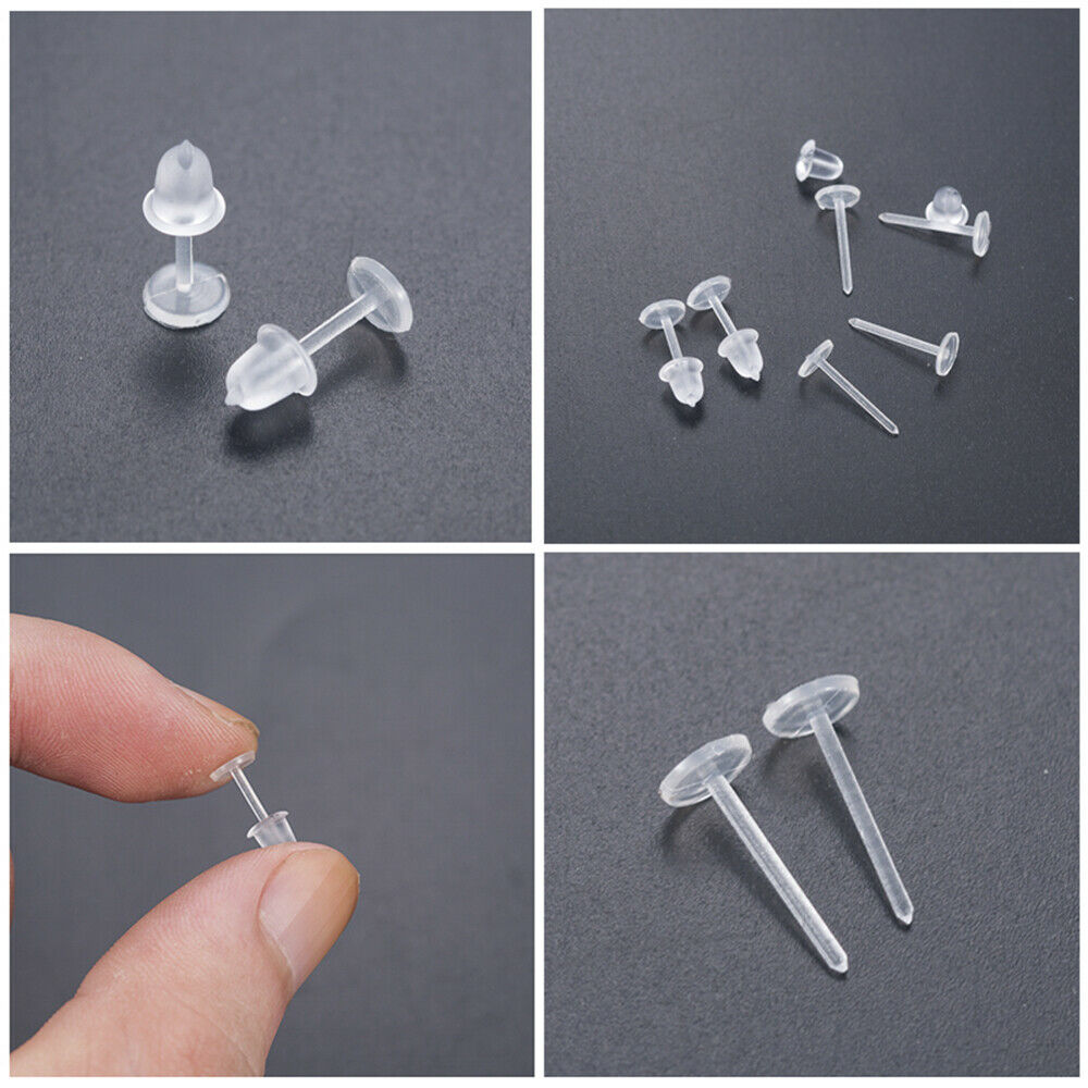50X Soft Clear Plastic Stem Rubber Anti-Allergy Ear Stud Replacement Earrings