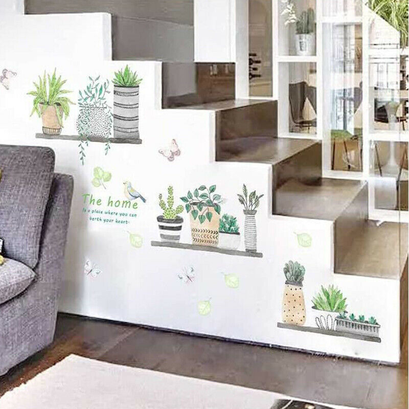 2pc Wall Stickers Green Plants Delicate Removable Wall Stickers Self Adhesive HN
