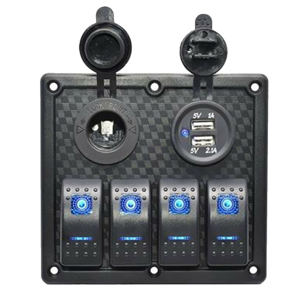 4 GANG Rocker Switch Panel Circuit Breaker Dual LED Car Marine Boat 12V 24V