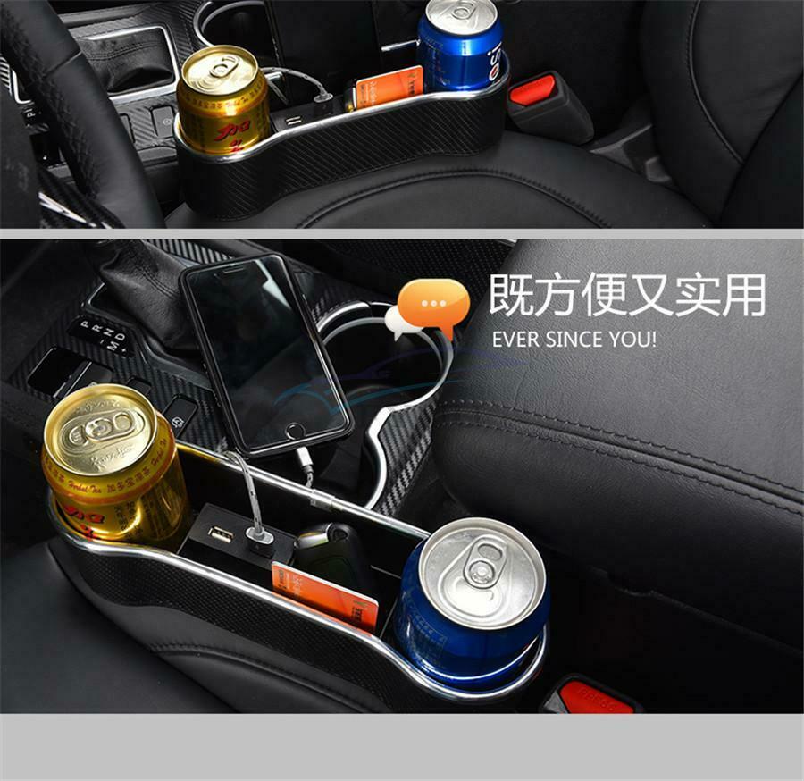 1x Universal Carbon Fiber Black Dual USB Charging Car Seat Clearance Storage Box