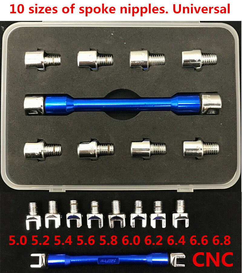 Motorcycle Bike Spoke Wrench Hand Tool with 10Kinds Hardened Tips 5.0-6.8 Covers