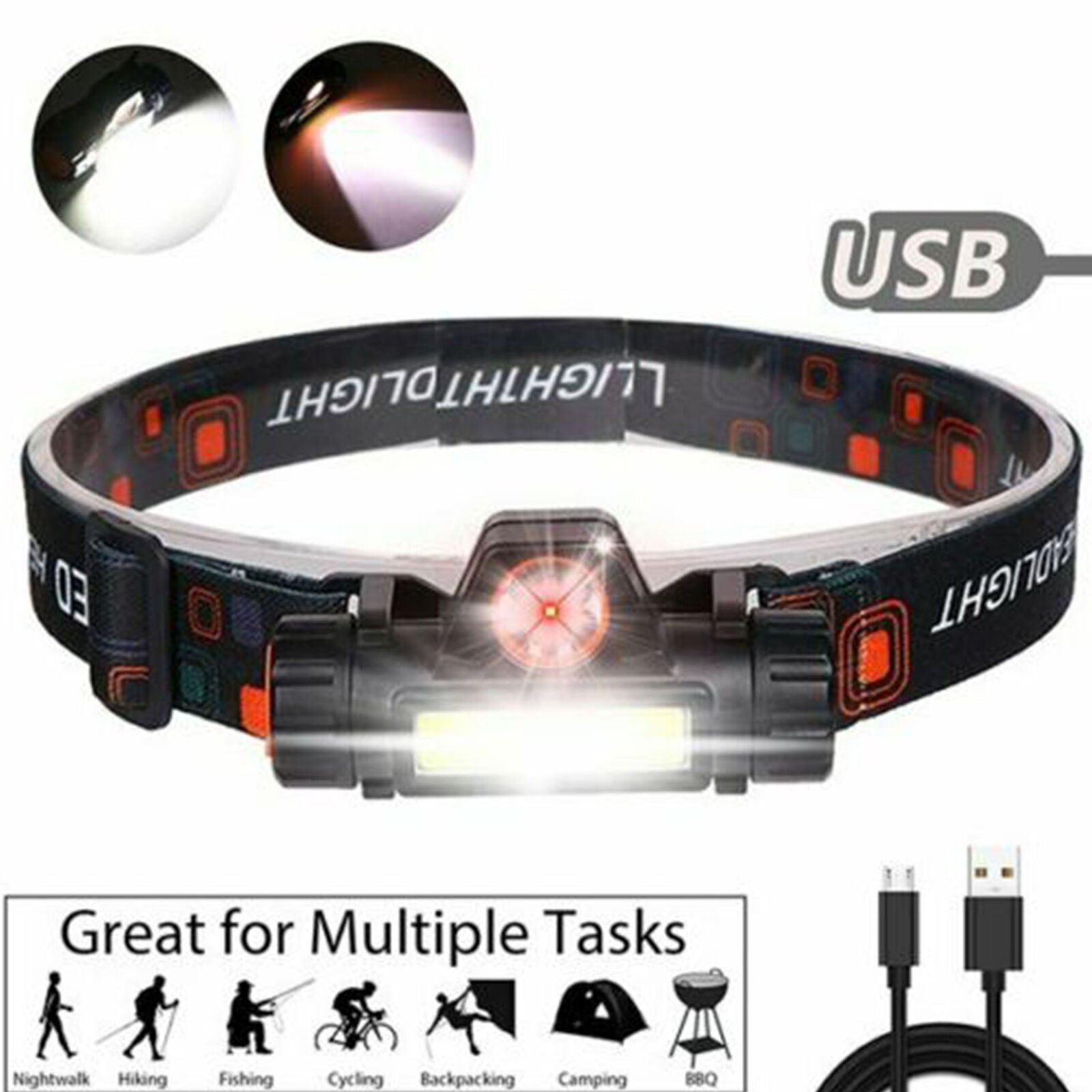 LED Headlamp USB Rechargeable Flashlight Waterproof Head Lamp Waterproof Camping