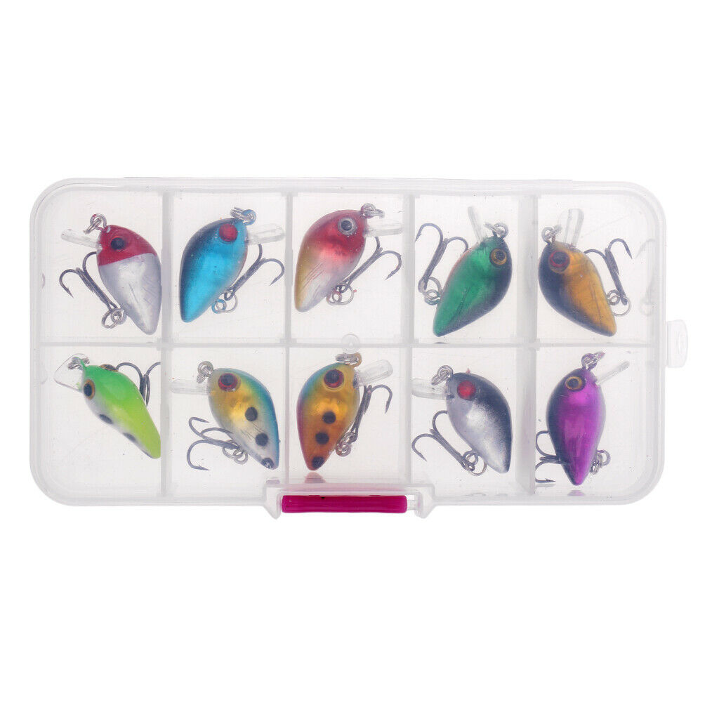 10Pcs/Box Mini Fishing Lures 10 Colors Baits 2.6cm Vibration Minnow Baits