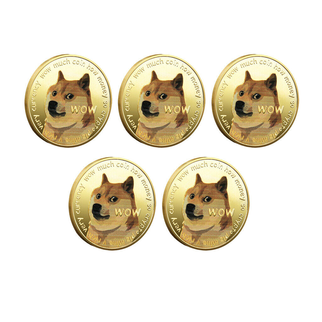 5x Novelty Art Creative Dog Commemorative Coins Dogecoin Desktop Collectors