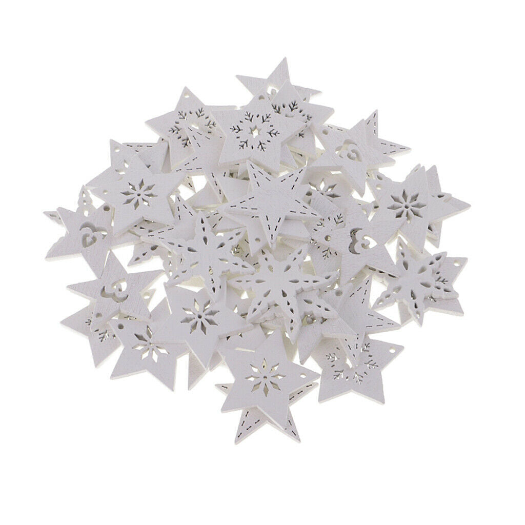 50x Wooden Snowflake   Craft Star Shape 3mm Gift Tag/Embellishment