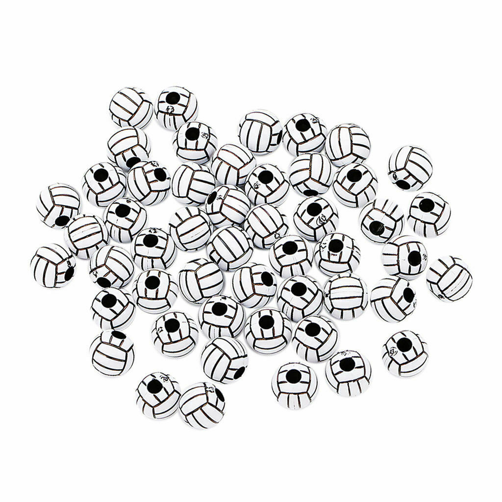 50 pieces volleyball design round acrylic loose beads decorative beads
