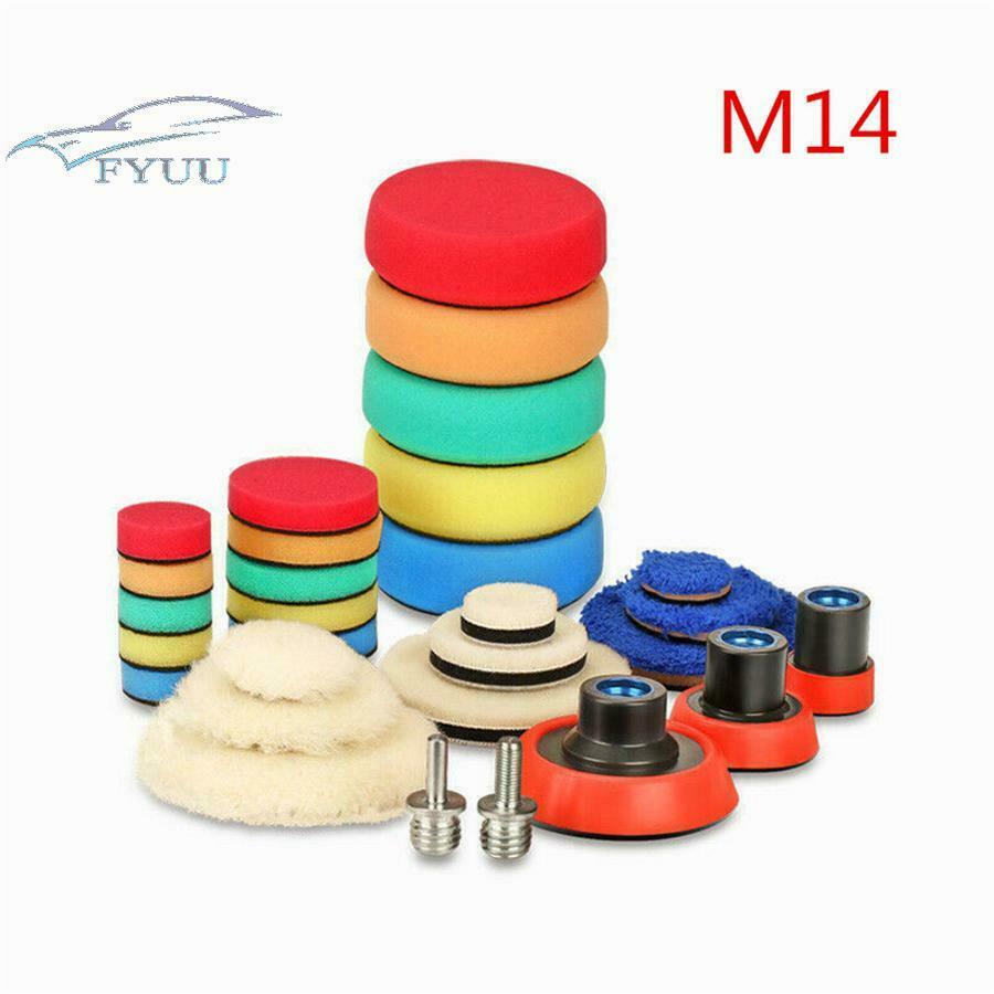 29Pcs Polishing Pads w/M14 Thread Back Plate&Adapter Buffing Waxing Sponge Kit