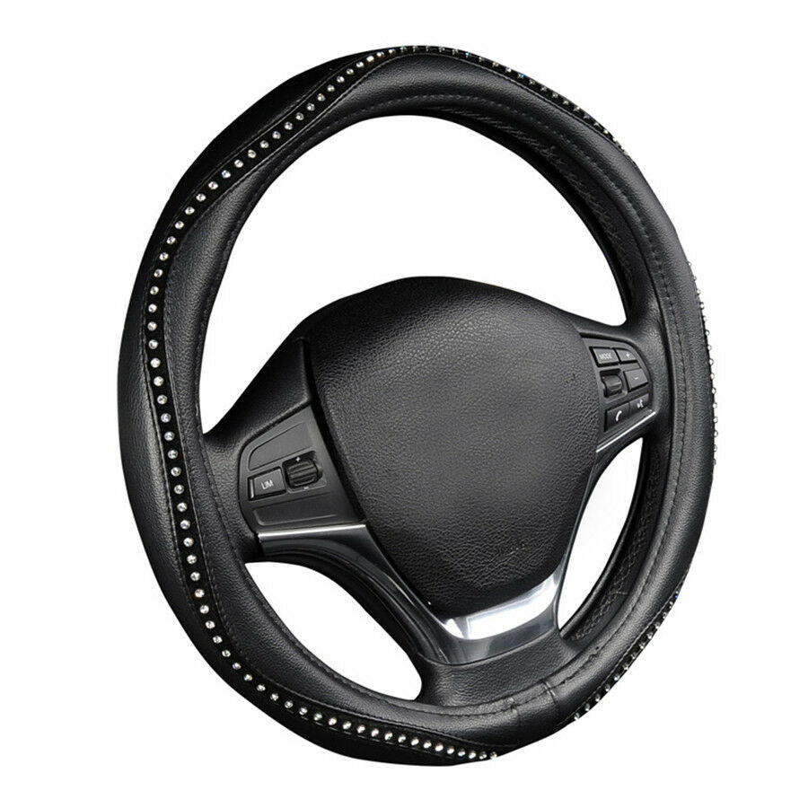 Fashion Car-styling Auto Steering Wheel Covers Anti-Slip Black w/ Luxury Crystal