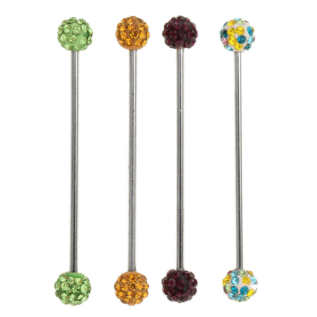 4Pc Stainless Steel Ear Tragus Barbell Tongue Bar Piercings Jewelry Colorful