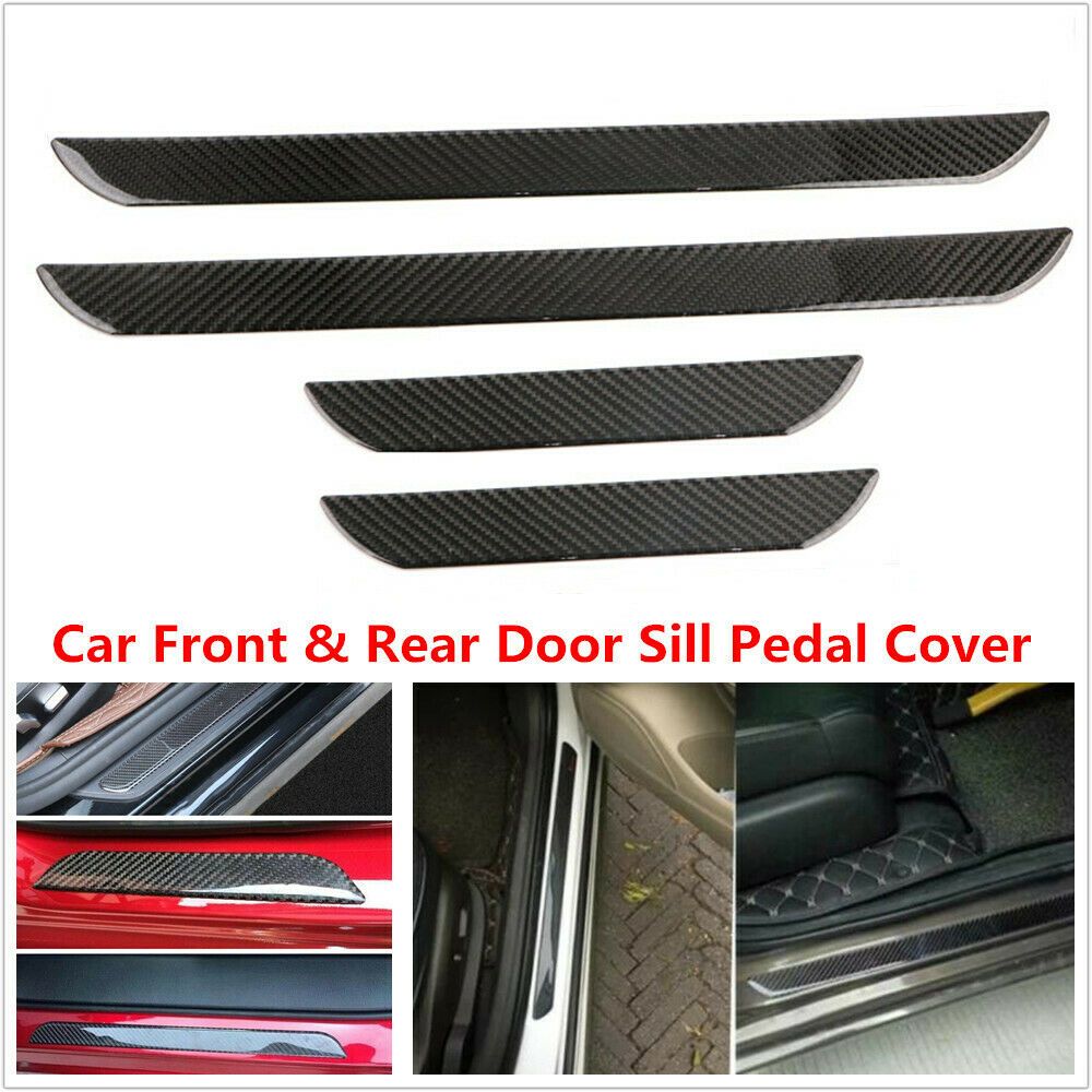 4PCS Car Carbon Fiber Front Rear Door Sill Pedal Cover Panel Protector Strip Kit