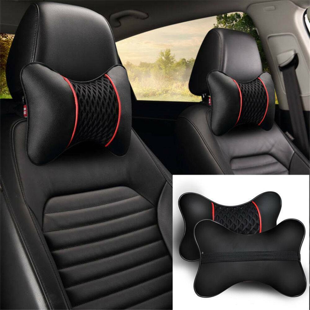 2PCS For Car Auto Seat PU Leather Pillows Headrest Neck Rest Cushion Support US！