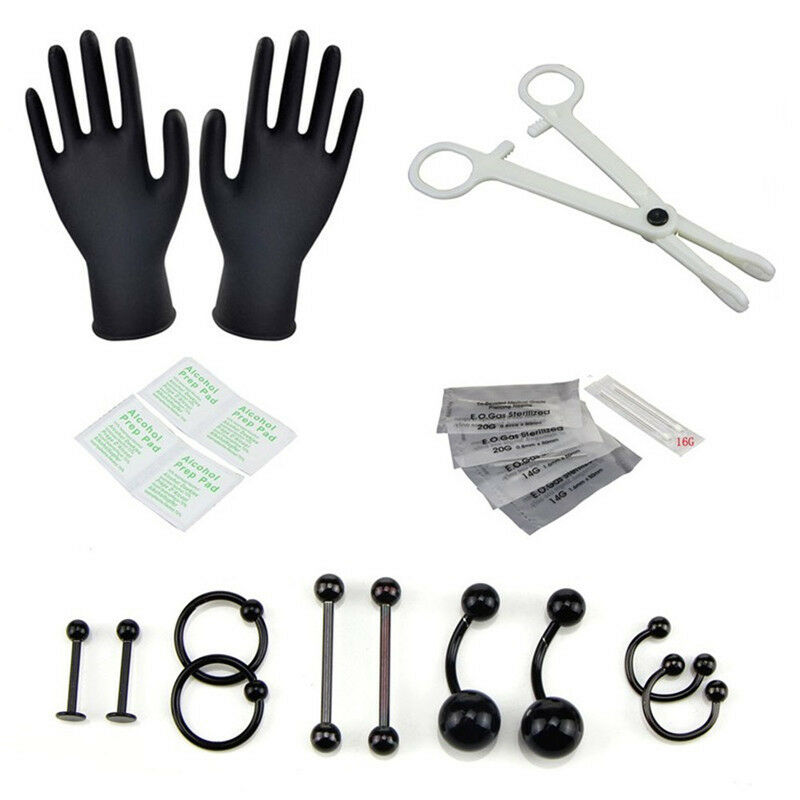 19PCS/Set Body Piercing Tool Kit Ear Nose Navel Nipple Needles Forcep Jewelr Xz