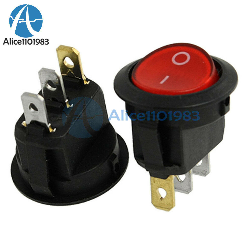 5Pcs 6A/250V 10A/125V Mini 3 Pin Round Red SPDT ON-OFF Rocker Switch Snap-in
