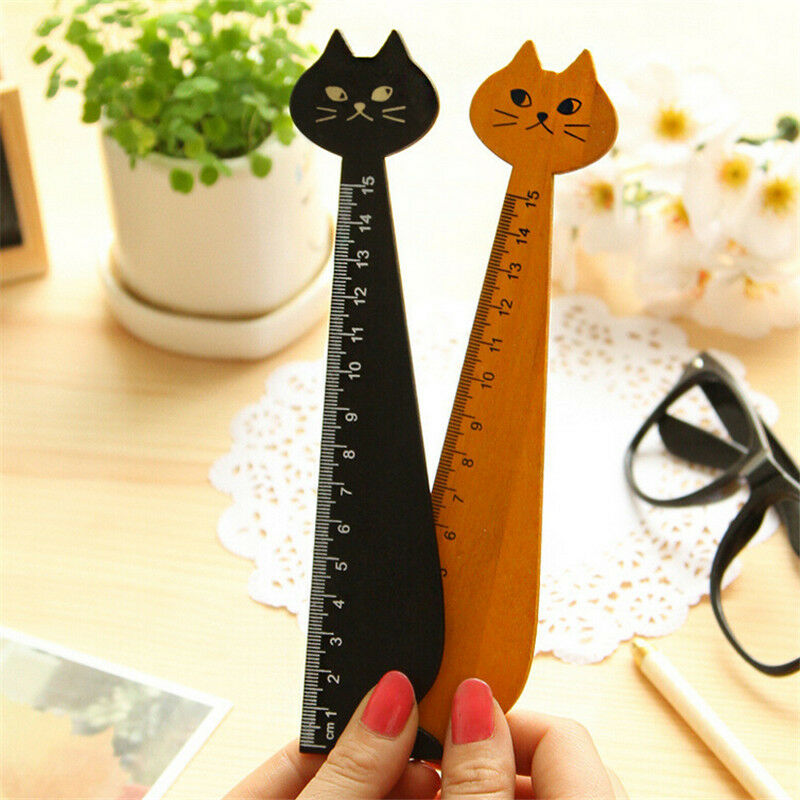 Black Korea  Cat Kitty Face Stationery Wood Ruler Sewing Ruler 1x-PNAT.l8