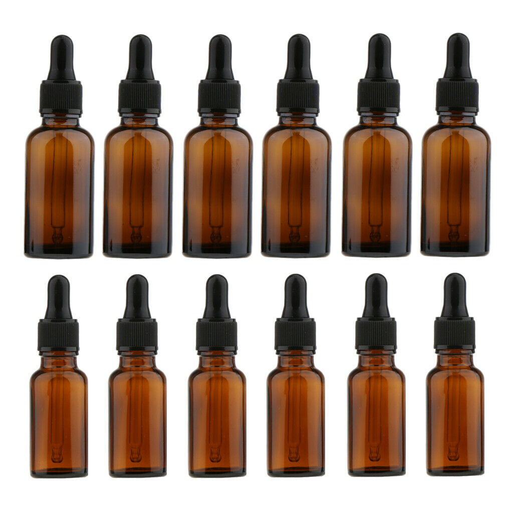 12pcs Mini Amber Glass Essential Oil Dropper Bottles For Aromatherapy Cosmetics