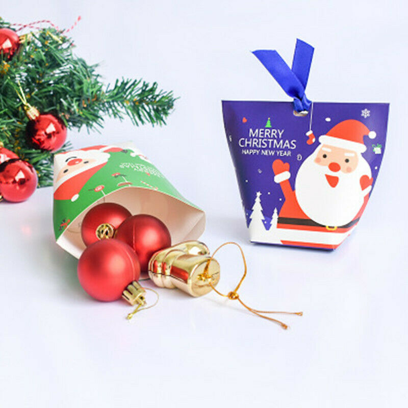 12pcs Xmas Paper Gift Bag Santa Claus Candy Present Boxes Party Decor Storage